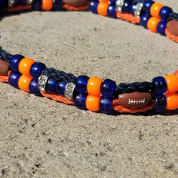 Custom Handmade Beaded Bling Dog Collar Football Denver Broncos - Picture 3 of 4
